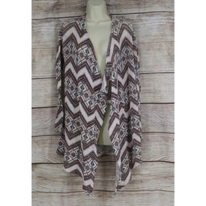 Xhilaration Womens Size Small Zig Zag Knit Duster Cardigan White Red